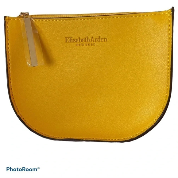 Elizabeth Arden  Newyork Mustard Yellow zipper Pull small bag - Picture 1 of 5